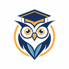  minimalist 	Education Logo vector art illustration with a Graduation Owl icon logo, featuring a modern stylish shape with an underline, set on a solid white background. Ensure the design is high reso