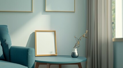 Frame mockup, wall poster frame, simple home room background