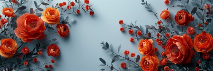 Multiple flowers arranged on a wall, adding vibrant colors to the environment