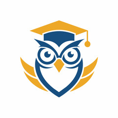  minimalist 	Education Logo vector art illustration with a Graduation Owl icon logo, featuring a modern stylish shape with an underline, set on a solid white background. Ensure the design is high reso