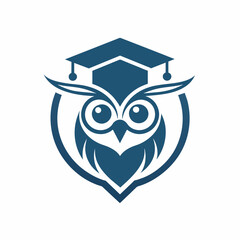  minimalist 	Education Logo vector art illustration with a Graduation Owl icon logo, featuring a modern stylish shape with an underline, set on a solid white background. Ensure the design is high reso