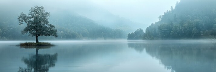 Fototapeta premium A single tree in the center of a lake, surrounded by water