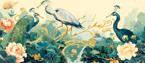 bird an floral beauty of nature jungle orieantal concept banner background
