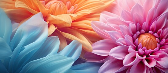Close up image of vibrant fabric flowers with copy space