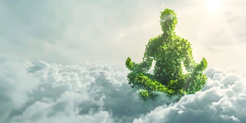 figure made of leaves meditating on top of the Earth,international yoga day
