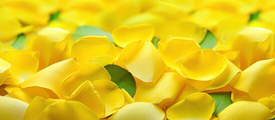Closeup of yellow rose petals on a green natural blurred background with clipping path ideal for design texture or background purposes with copy space image