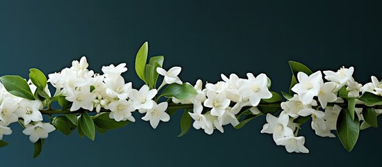 A string of sweet scented jasmine blossoms with a copy space image