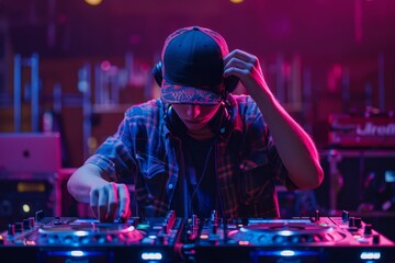 DJ Mixing Tracks in a Vibrant Nightclub