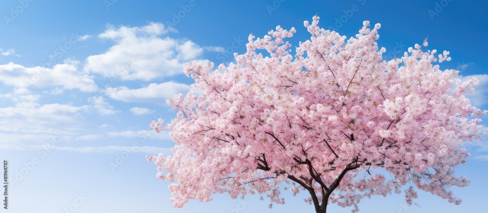 Canvas Prints Cherry tree in bloom captured with blue sky in the background creating a scenic image with copy space