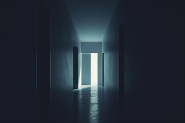 A hallway with a door open to the left