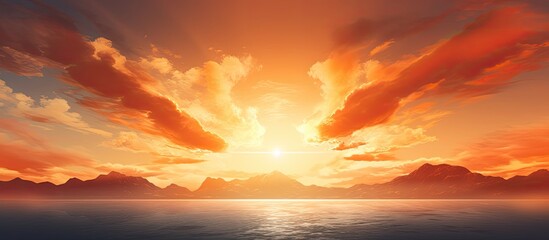 Naklejka premium The sunset casting a warm golden glow in the sky before nightfall ideal for a copy space image