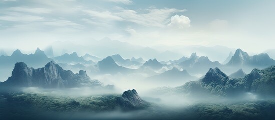 Misty mountains with a serene backdrop for solitary souls offering a soothing view ideal for a copy space image