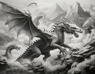 白黒で描くドラゴンの住む世界
