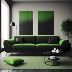 interior of black and green sofa modern interior 