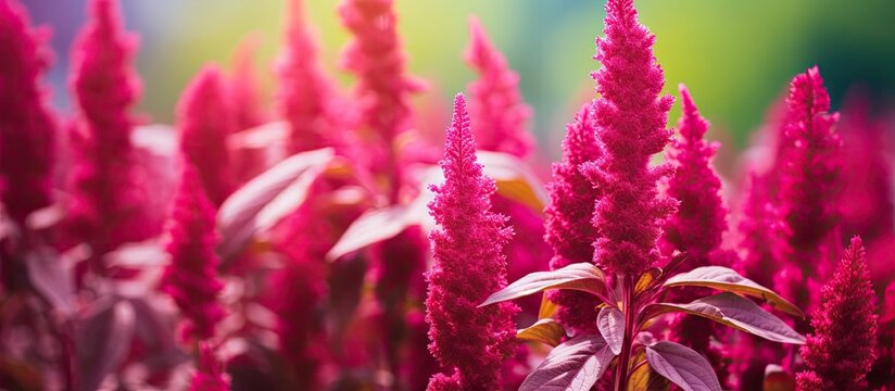 A vibrant crimson amaranth flower with a long tail blossomed beautifully in the garden ideal for a copy space image