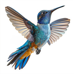 Fototapeta premium Blue hummingbird, isolate on white background, isolate object - Generative AI