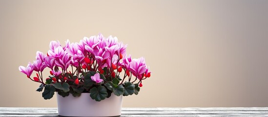 Cyclamen plant in a pot with plenty of copy space image