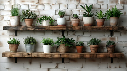 plants in pots on shelf.home decoration pieces - Powered by Adobe