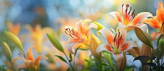 A close up view of lilies in the garden with copy space image