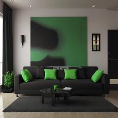 interior of black and green sofa modern interior 