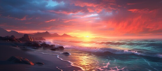 beautiful sunset by the sea. Copy space image. Place for adding text and design