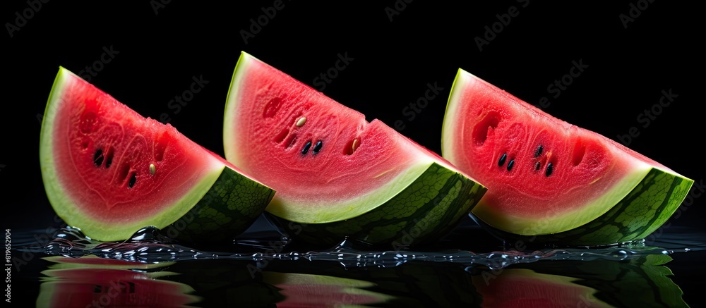 Poster watermelon slices displayed with copy space image