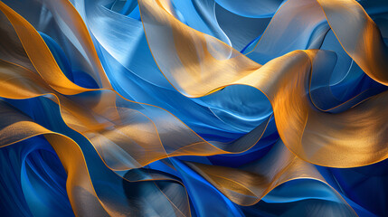 Vibrant neon orange and blue fabrics in different orange tonalities with movement in the style of rim light ,Liquid colors fluid gradients on black background