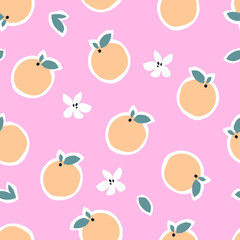 Summer tropical seamless pattern with oranges. Citrus fruits background for fabric, paper, cover, interior decor