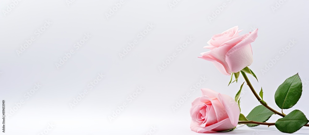 Poster White background featuring a pink and white rose with copy space image