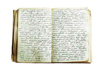 架空の文字を記載した古いノートみたいなイラスト