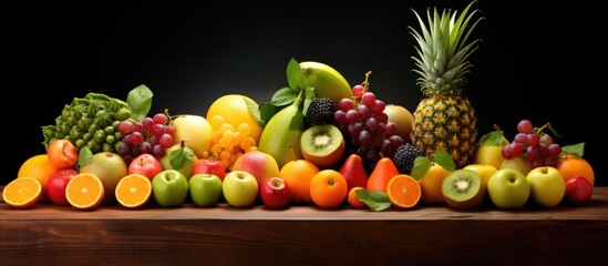 Varieties of fruits displayed in the image with empty space for text. Copy space image. Place for adding text and design