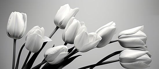 A photograph showing black and white tulips with copy space image