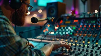 A radio broadcaster records a script for a sponsored segment, seamlessly integrating product mentions into the program to reach a captive audience.