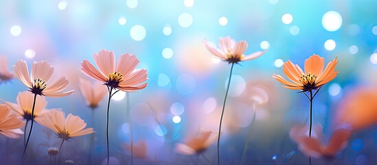 Bokeh flowers creating a beautiful backdrop with copy space image