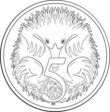 5 cents Australia coin vector design handmade silhouette line art.	