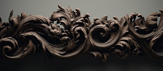 Elegant wooden sculpture with a striking black and white color palette displaying intricate details against a neutral background with copy space image