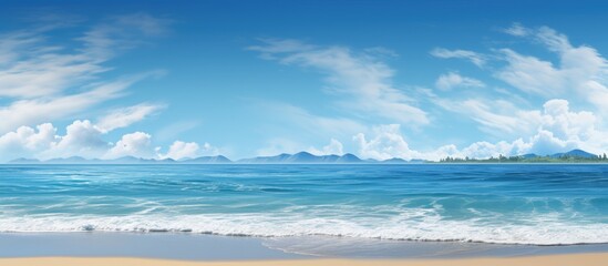 Obraz premium A serene beach scene with a tranquil ocean under a clear sunny sky ideal for a copy space image