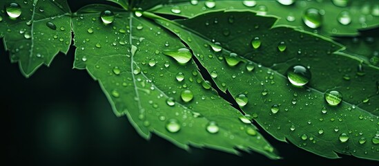 Water drops on leaves create a multiple exposure natural background abstraction with copy space image