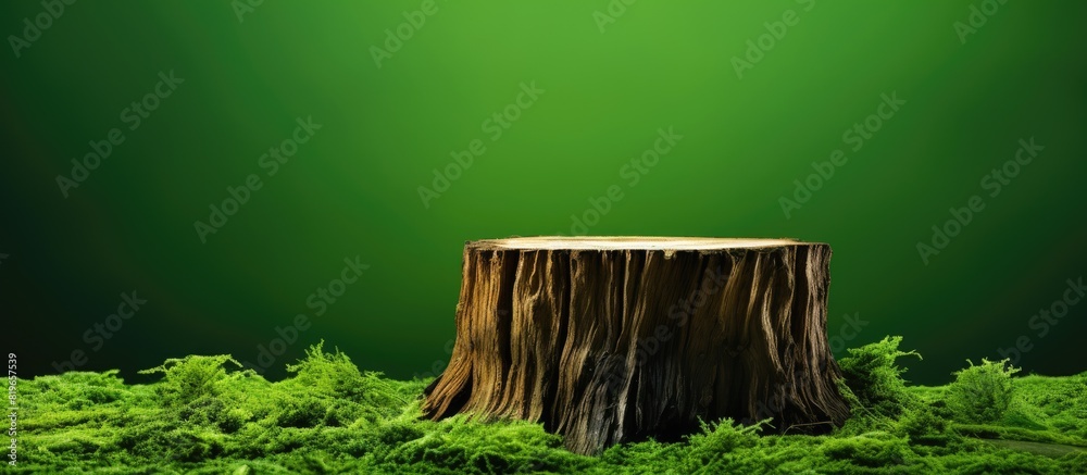 Wall mural a photo showing a tree stump on a green background isolated with copy space image