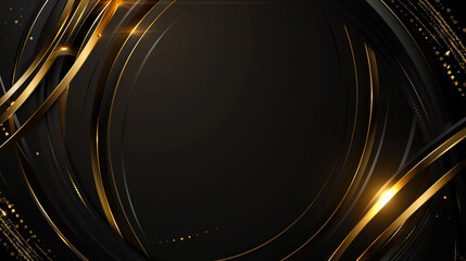 Abstract Black gold background with darker surface has a gold gradation line light black background. black gold background overlap dimension with futuristic background. 