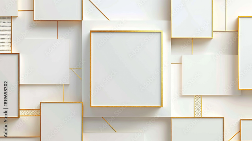 Wall mural modern gold and light grey square overlapped pattern on background with shadow. white background. mi