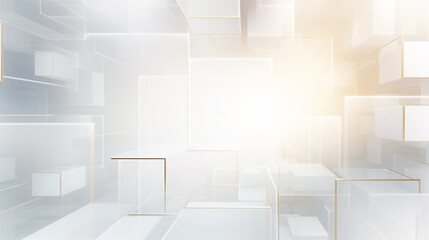 Modern white, gold square tech corporate abstract technology background design banner pattern presentation background web template. material in white squares shapes in random geometric pattern.	