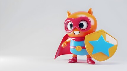 Cheerful Antivirus Superhero Mascot Guarding Digital Security with Playful Charm