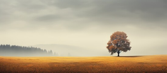 Lonely trees in an autumn field with a forest in the far background perfect for copy space image - Powered by Adobe