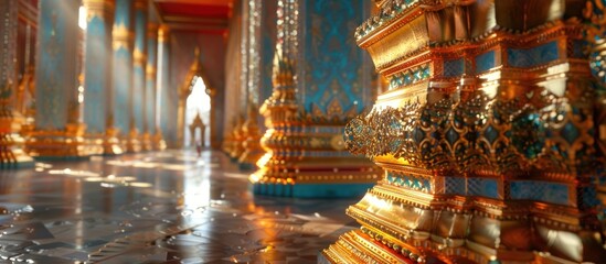 Fototapeta na wymiar Wat Phra Kaews Ornate A Vibrant Macro Perspective of Thailands Sacred Buddhist Temple