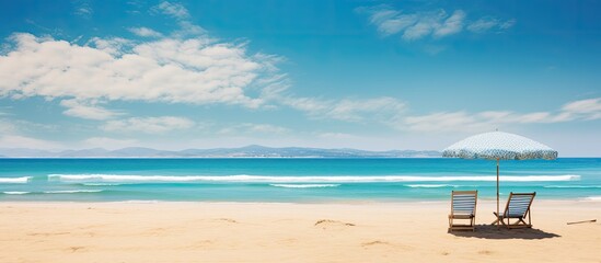 Obraz premium Summer vibes on the sandy beach of Cadiz Tarifa with a vibrant atmosphere perfect for beach lovers background with copy space image