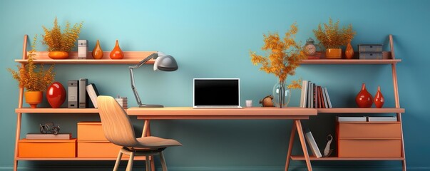 Study background flat design side view minimalist focus theme 3D render vivid