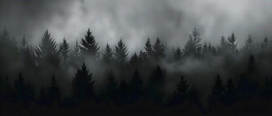 minimalist dark wallpaper, smoke in the distance above pine forest, dark grey and black colors with a subtle gradient effect in the style of forest. - Powered by Adobe