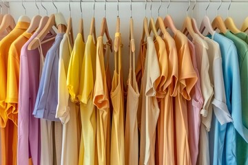 Pastel Wardrobe Collection: Women's Clothing Displayed on a White Background