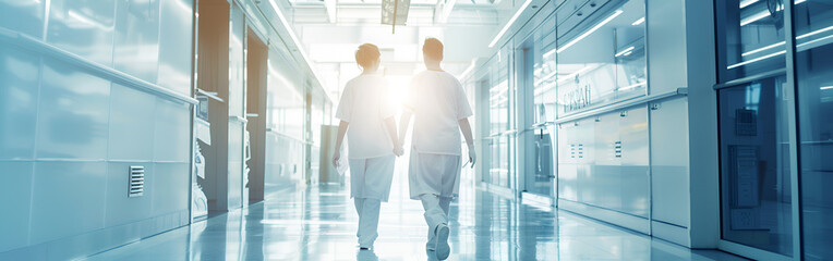 doctors walking in a hallway healthcare professionals patient care sunlight on background
